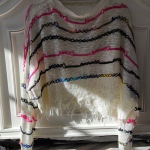 Knit long sleeve sweater with colorful stripes